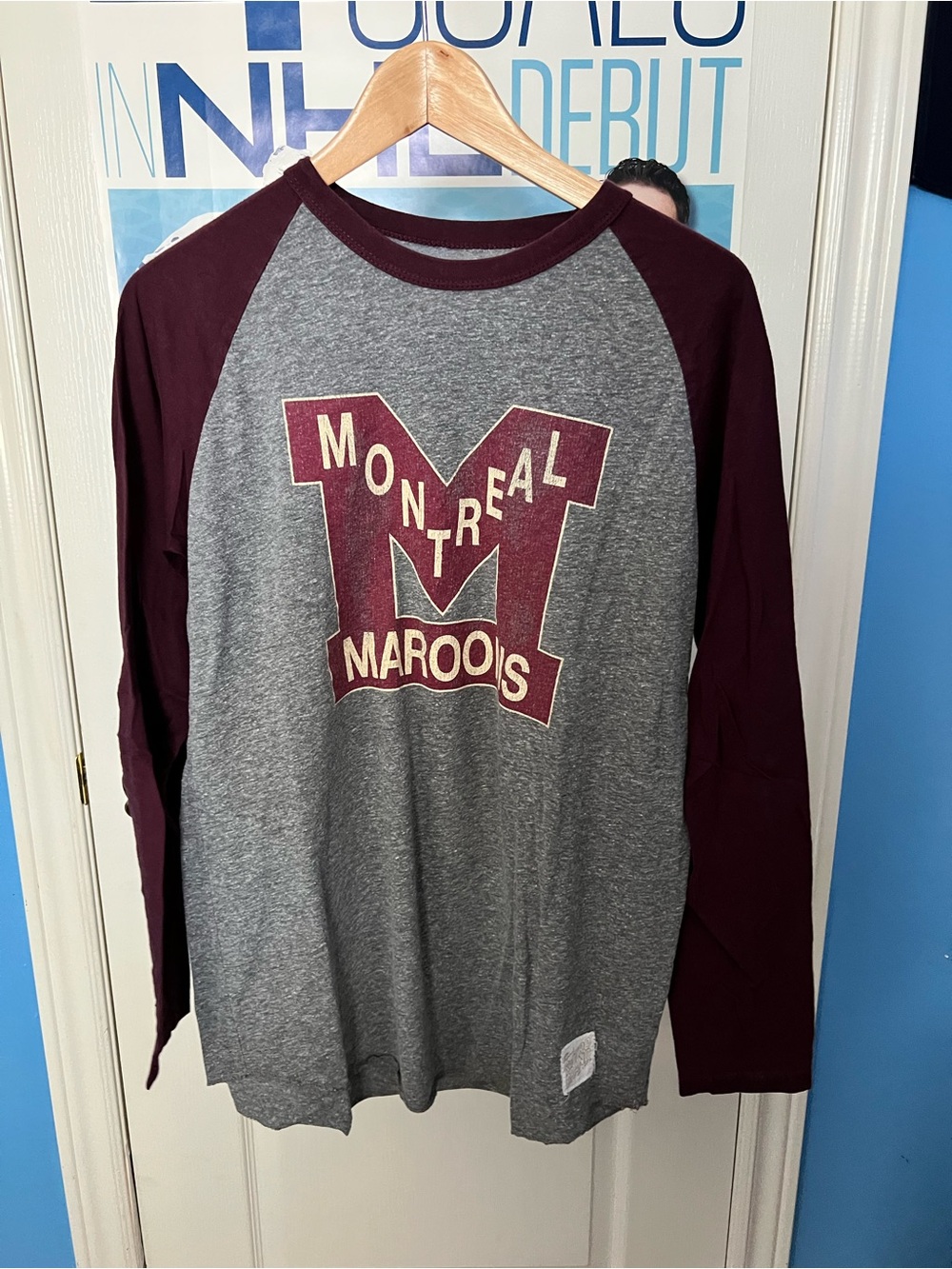Original Retro Brand Montreal Maroons Gray and Maroon Raglan Long Sleeve Shirt